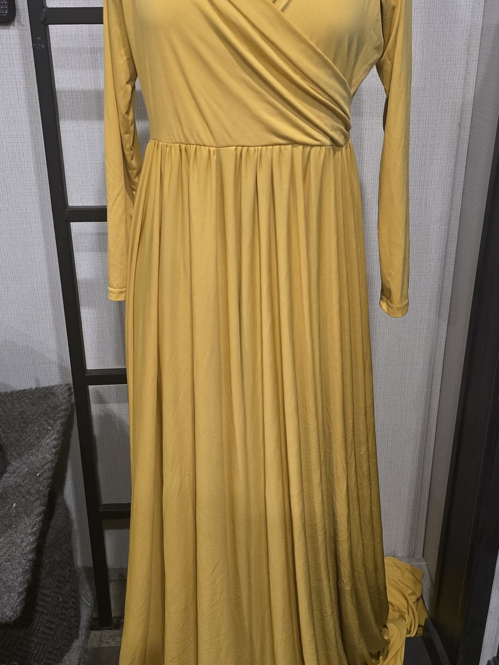 Mustard Long Sleeve Maternity Maxi Dress - Women